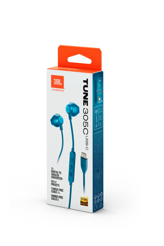 JBL Tune 305C USB - Blue - Wired Hi-Res Earbud Headphones - Detailshot 15