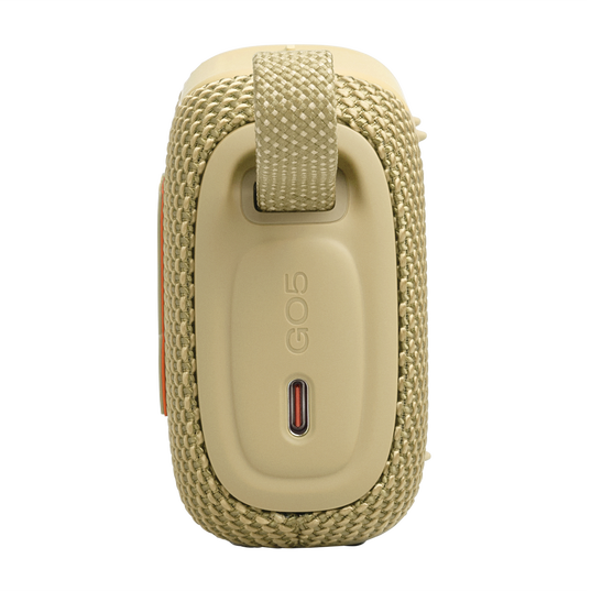 JBL Go 5 - Yellow - Ultra-portable waterproof and drop-proof speaker with JBL legendary sound and ambient edge lighting - Left