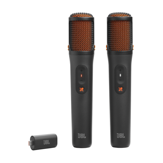 JBL EasySing Mics - Black - Two wireless AI-powered microphones with real-time vocal removal - Hero