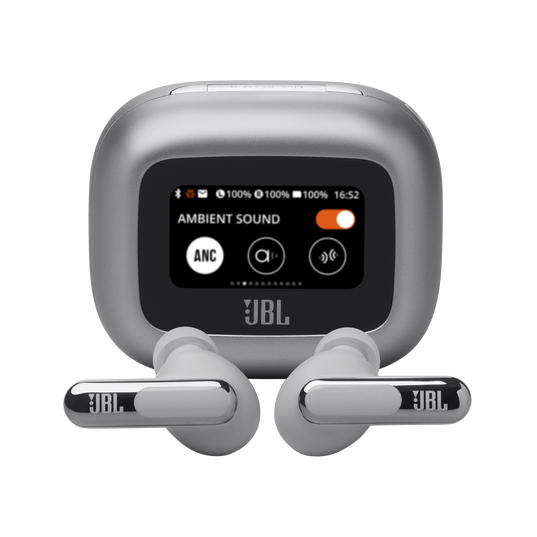 JBL Live Beam 3 - Silver - True wireless noise-cancelling closed-stick earbuds - Hero