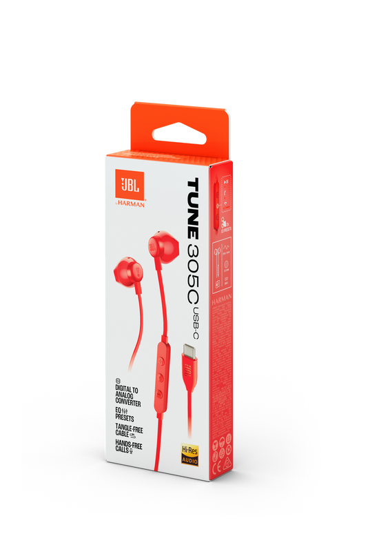 JBL Tune 305C USB - Red - Wired Hi-Res Earbud Headphones - Detailshot 15