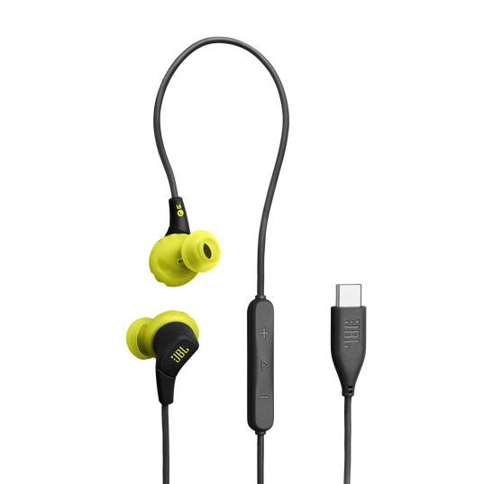 JBL Endurance Run 3 USB-C - Black / Lime - USB-C Wired Sport Headphones - Hero