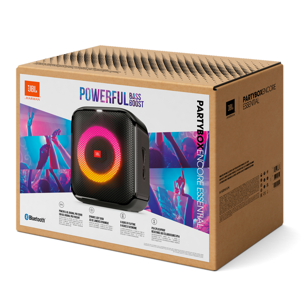 JBL Partybox Encore Essential | Portable party speaker with powerful 100W sound, built-in dynamic light show, and splash proof design. JBL Partybox Encore Essential | Portable party speaker with powerful 100W sound, built-in dynamic light show, and splash proof design.