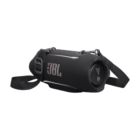 JBL Xtreme 5 - Black - Portable waterproof speaker with massive legendary JBL sound, ambient edge lighting, and a convenient shoulder strap - Hero