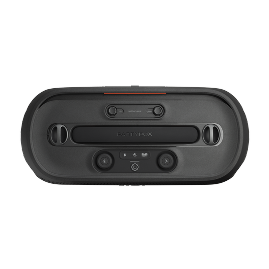 JBL PartyBox On-the-Go 2 - Black - Portable party speaker with two wireless digital mics, handle and a shoulder strap - Top