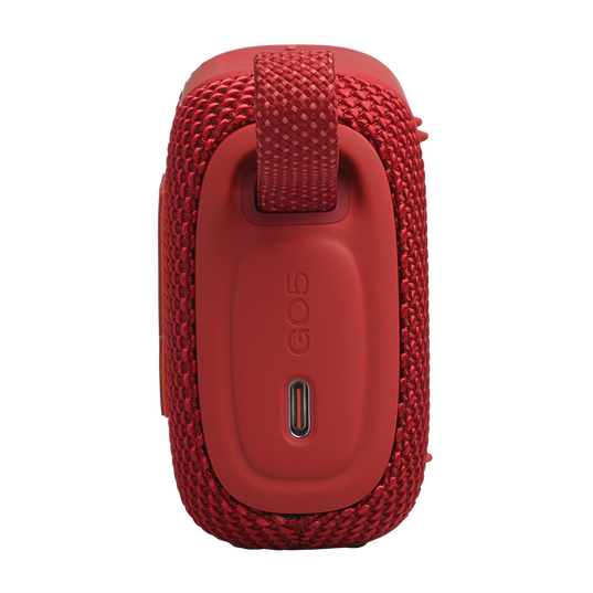 JBL Go 5 - Red - Ultra-portable waterproof and drop-proof speaker with JBL legendary sound and ambient edge lighting - Left