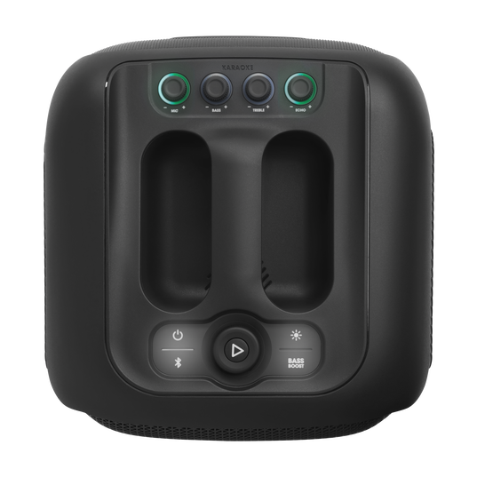 JBL PartyBox Encore - Black - Portable party speaker with 100W powerful sound, built-in dynamic light show, included digital wireless mics, and splash proof design. - Top